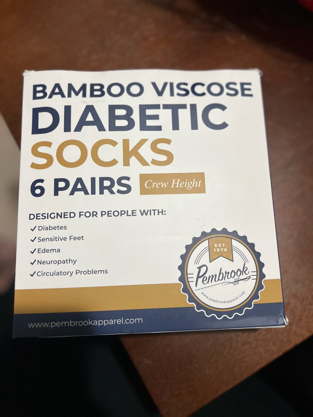 BAMBOO Diabetic Crew Socks - Gold and Navy Accent